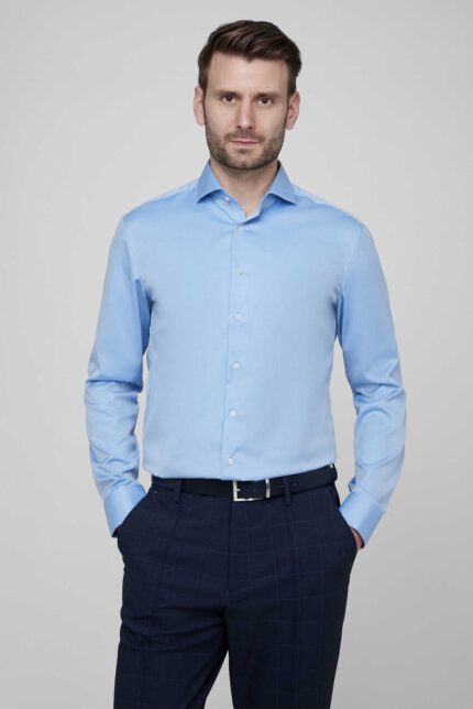 SLIM FIT СОРОЧКА ОДНОТОННОГО СИНЬОГО КОЛЬОРУ ETERNA