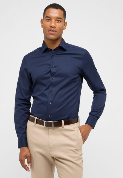 SLIM FIT ОДНОТОННА СОРОЧКА ТЕМНО-СИНЬОГО КОЛЬОРУ ETERNA